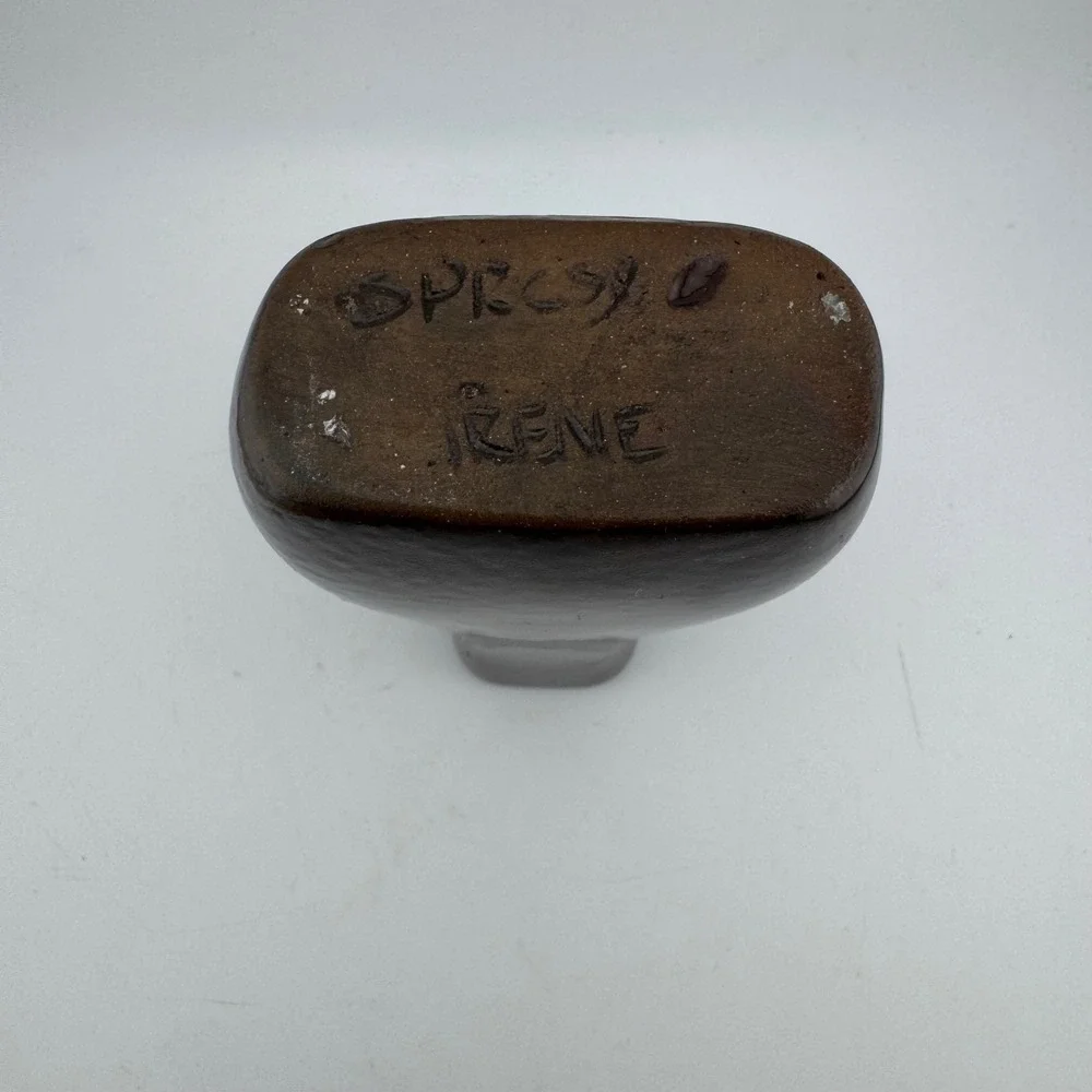 Sioux Pottery Brown Ceramic Bud Vase Hand Etched Irene Signed